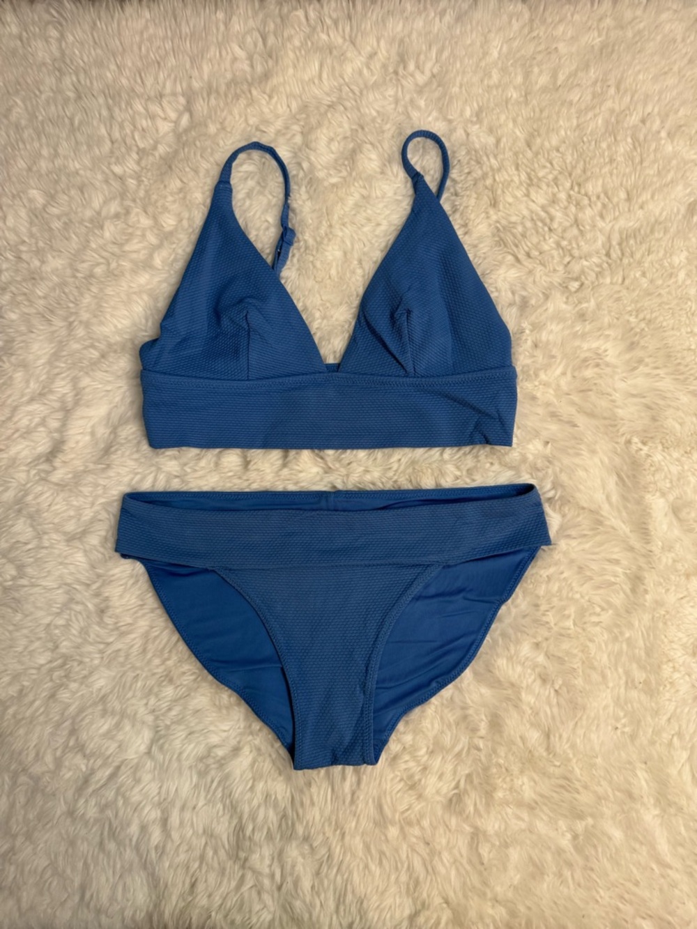 Aerie Blue Textured Triangle Bikini Set Size Small